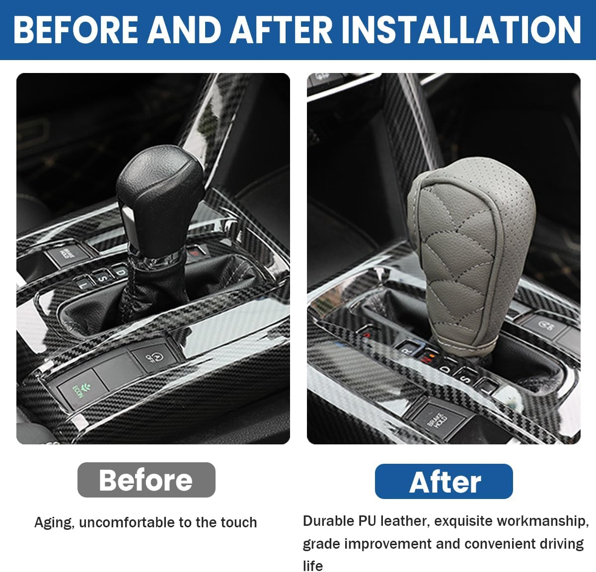 Car Gear Shift Cover, Waterproof PU Leather Manual/Automatic Automotive Gear Stick Shift Knob Rod Dust Cover Protector with Velcro, Vehicle Interior Accessories - Black image number 4