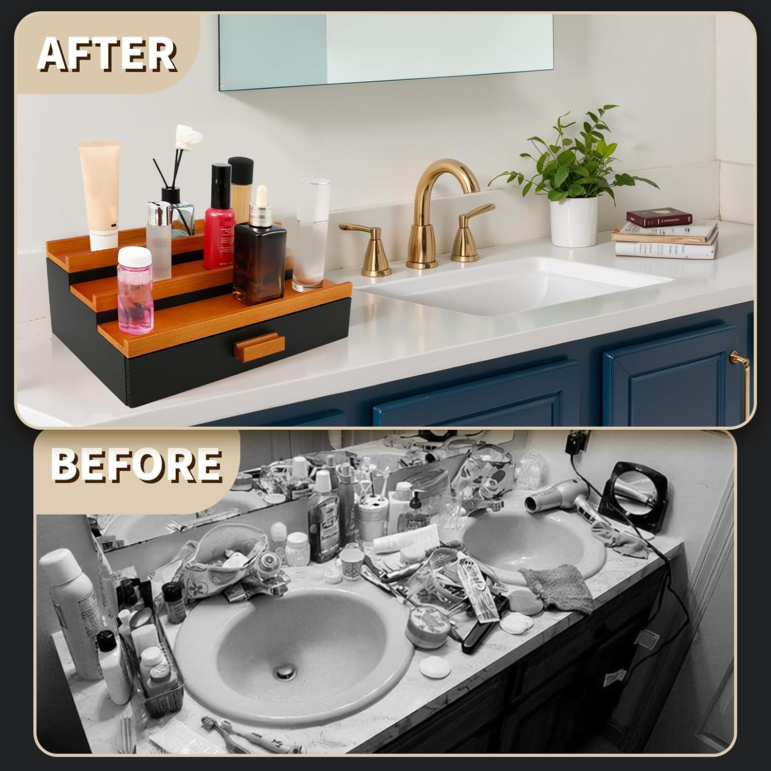 3-Tiers Wood Display Risers Stand, Perfume Storage Display Stand, Versatile Cologne Shelf with Drawer, Elegant Perfume Organizer Steady Cologne Organizer for Home Bedroom (B Set) - B Set image number 6