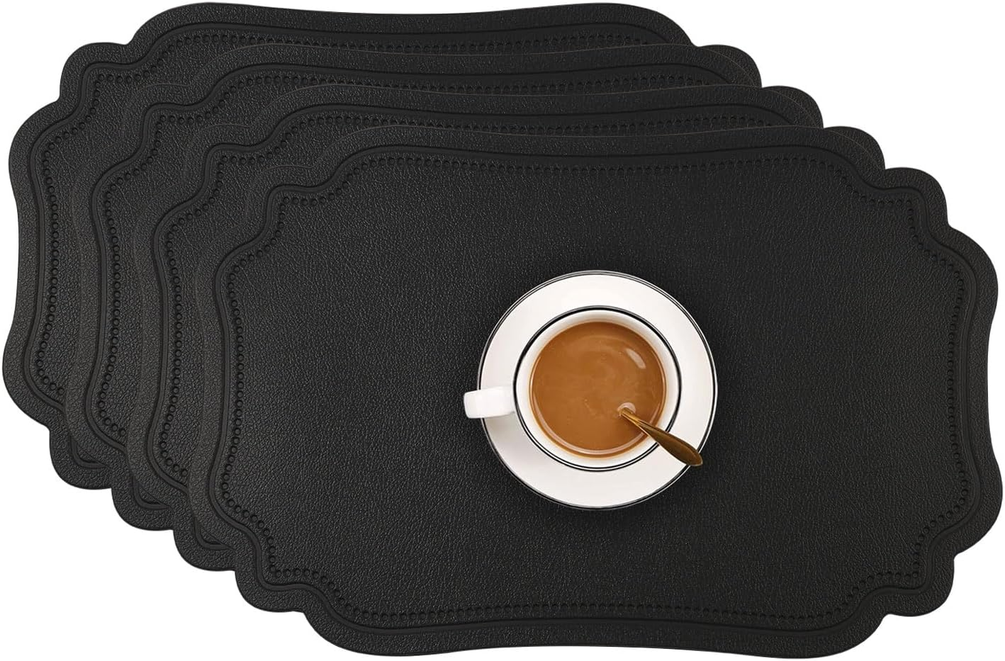 Placemats Set of 4, Faux Leather Table Mats, Heat Resistant Easy to Clean Wipeable Waterproof Washable Outdoor Placemats for Kitchen Dining Table Decorations, 17&rsquo;&rsquo;&times;12&rsquo;&rsquo;, Beige