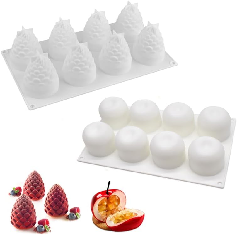 Silicone Baking Molds Set&mdash;Pinecone/Apple, Food-Grade&mdash;For Mousse Cake, French Dessert, Soap, Candles (Gourmet Dinners, Dessert Parties)&mdash;Ideal for Bakers, DIY Crafters (2Pcs) image number 1
