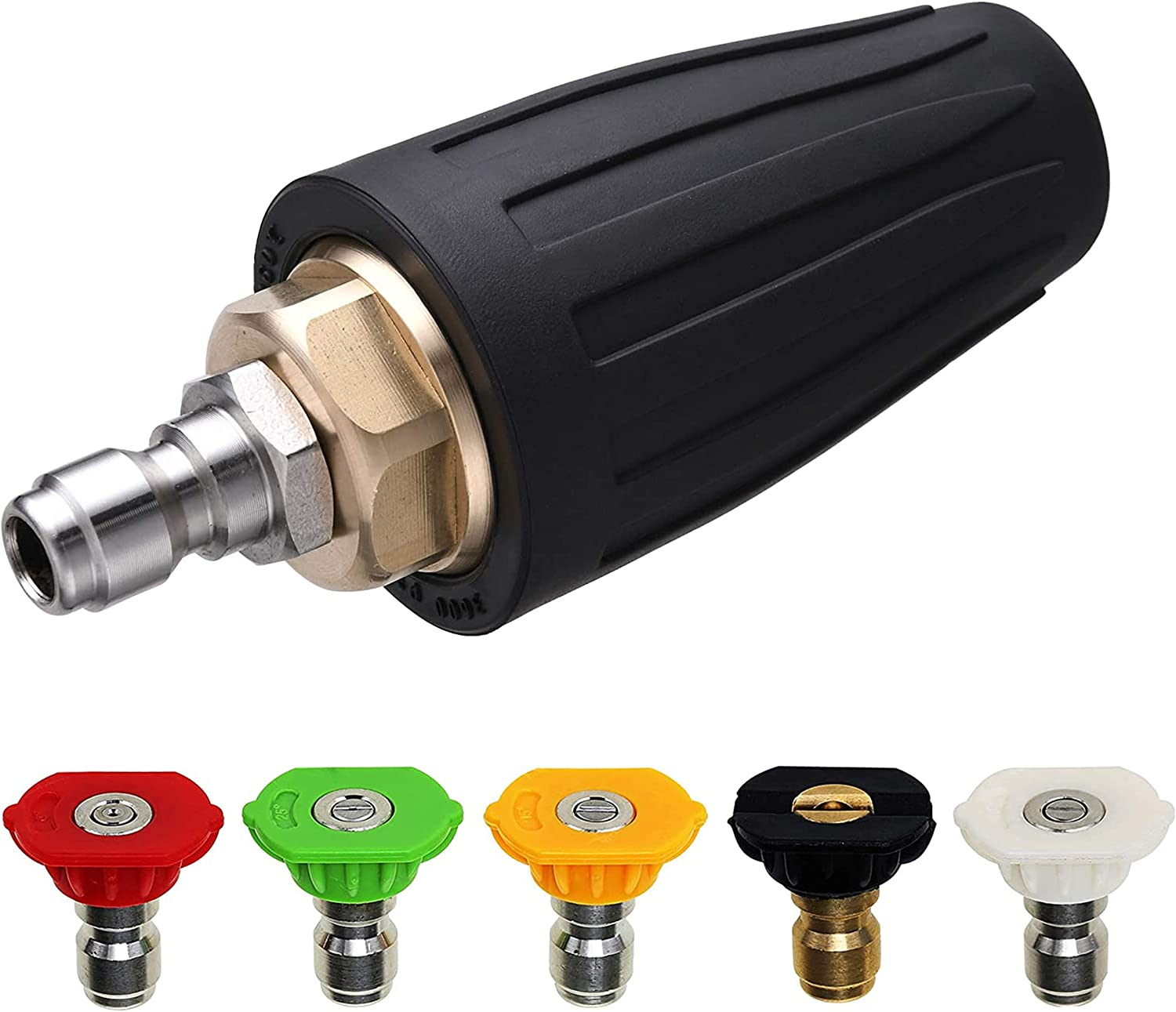 M Mingle Turbo Nozzle for Pressure Washer, Rotating Nozzle and 5 Tips, 1/4 Inch Quick Connect, 3600 PSI, Orifice 3.0 image number 2
