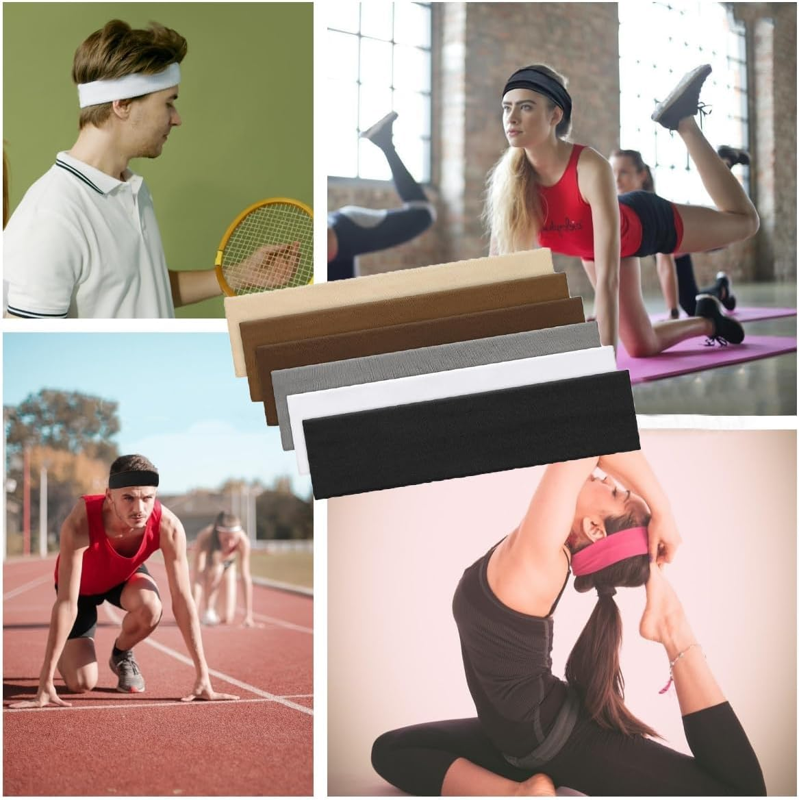 Yuannee Headbands for Men and Women, 6 Pieces Sports Hair Band, Elastic, Soft and Non-Slip, Gym, Thin Headband, Summer Hair Bands for Yoga, Running, Ideal Ninja Headband for Sports and Everyday Use image number 2