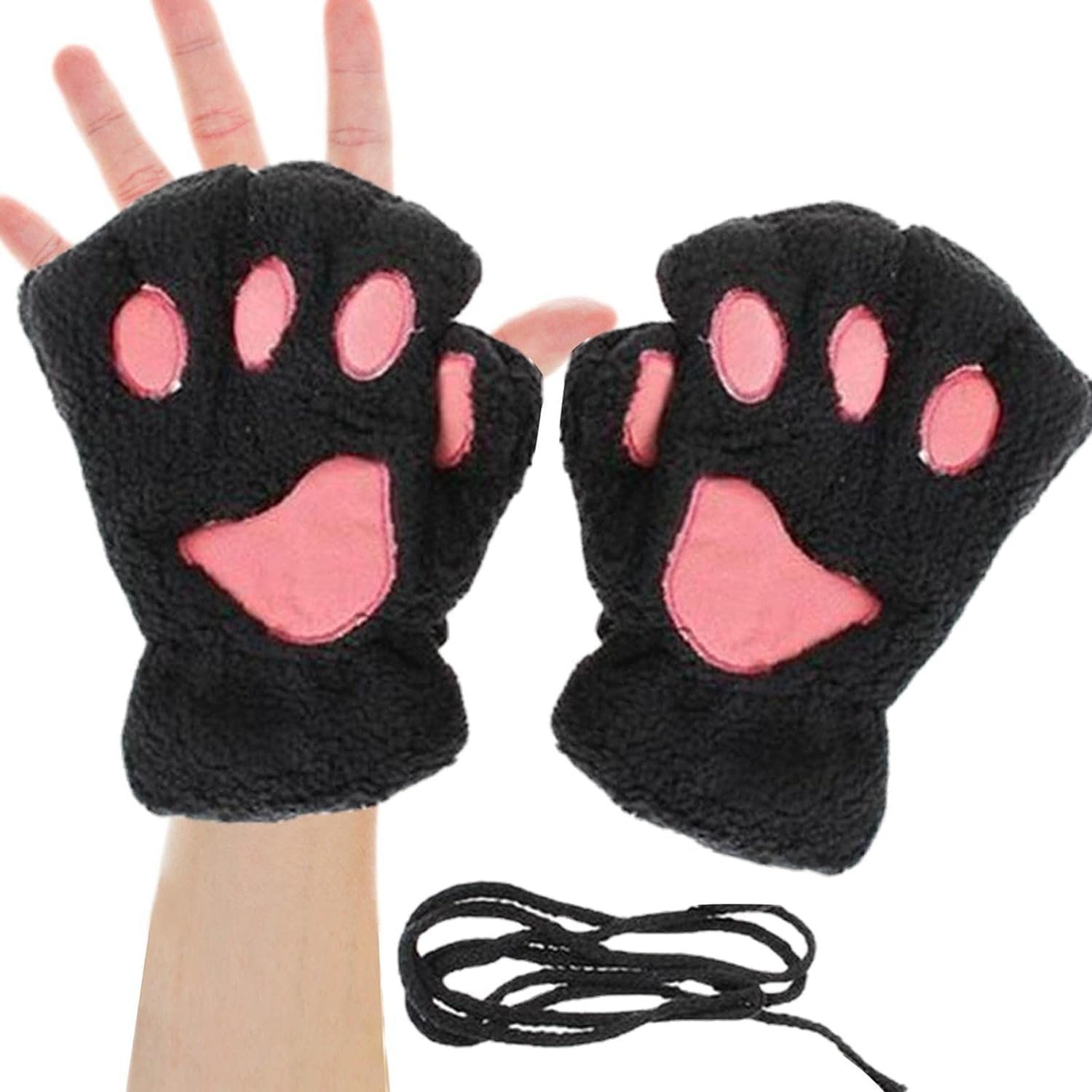 Acemedia 4 Pairs of Cute Cat Claw Gloves, Fingerless Gloves, Bare Gloves, Half-Fingered Gloves, Winter Plush Gloves image number 3