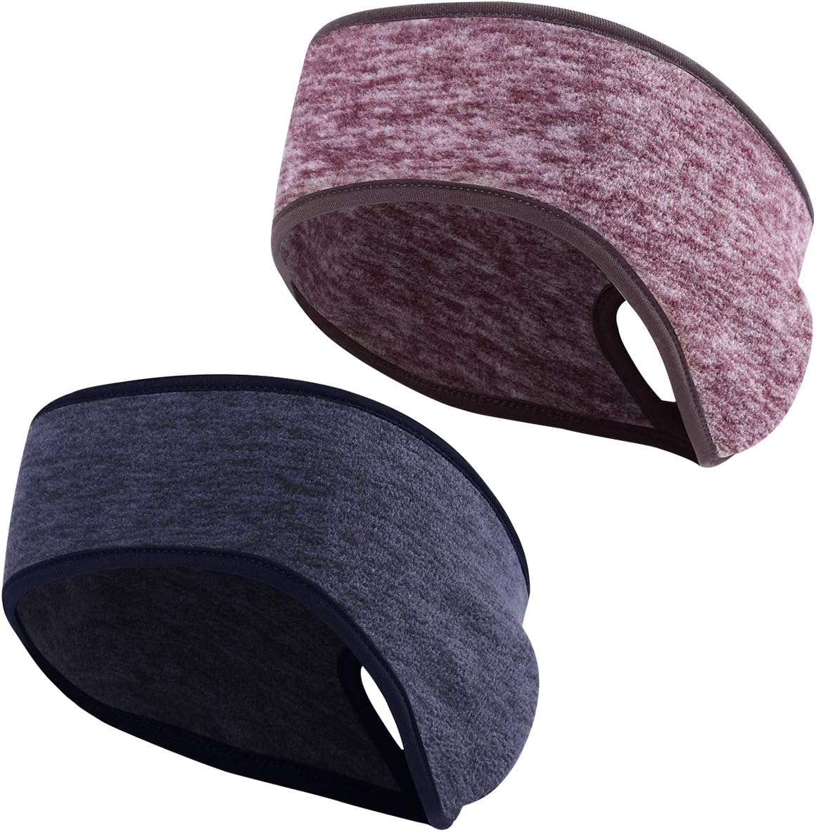 2 Pieces Running Headband Fleece Ear Warmers Headband with Ponytail Hole Thermal Ear Muffs for Sports Running Cycling Winter Headbands for Women Ladies Girls