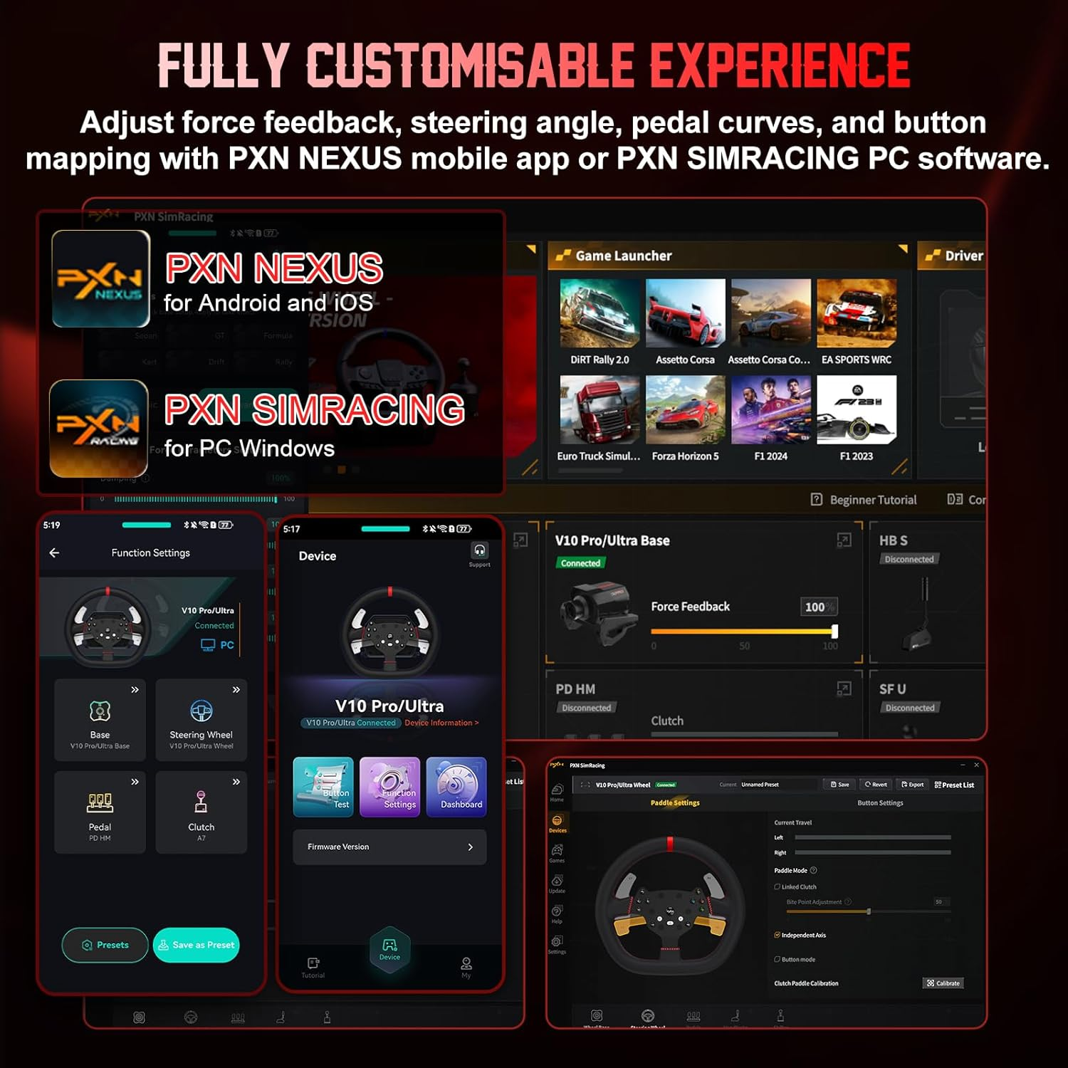 PXN Direct Drive Racing Wheel, V10 Ultra Gaming Steering Wheel - 3.2Nm Force Feedback Steering Wheel for Pc/Xbox/ PS4, 270Mm Leather Wheel with 4 Paddle Shifters, Adjustable Pedals image number 4