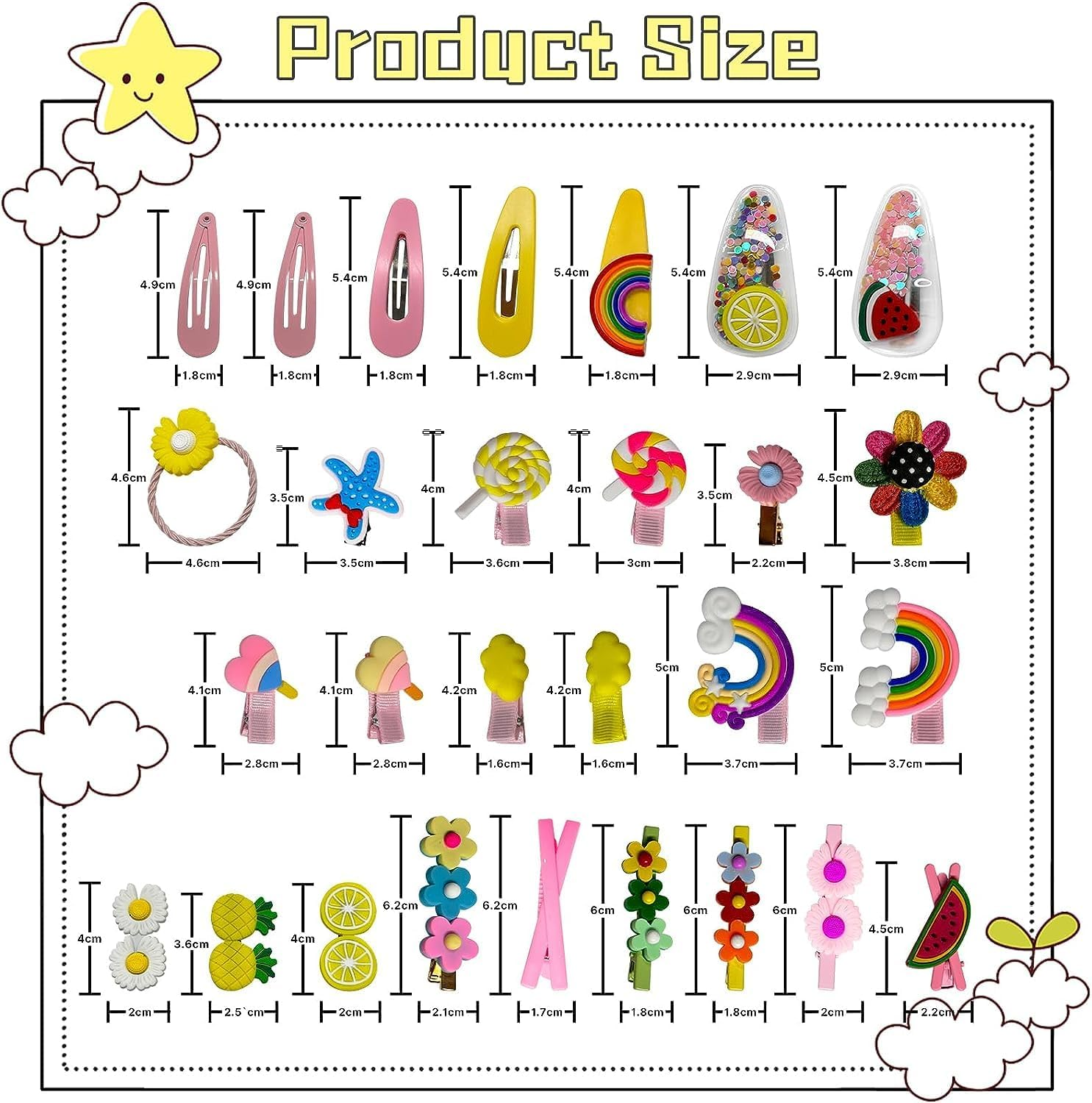 28Pcs Baby Hair Clips for Girls, Cute Hair Clips Cute Hair Accessories Mix Colorful Set Non-Slip Flower Fruit Candy Rainbow Hair Pins Hair Barrettes Set for Girls Baby Girls Kids Teens image number 3