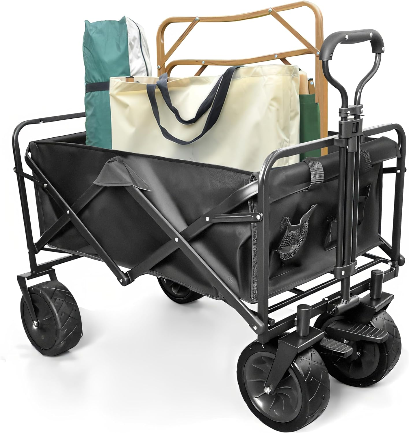 Collapsible Folding Outdoor Utility Wagon with 150Kg Weight Capacity,Outdoor Garden Shopping Camping Cart,125L Loading Capacity Big Wheels & Adjustable Rolling Wagon Travel Shopping Use image number 6
