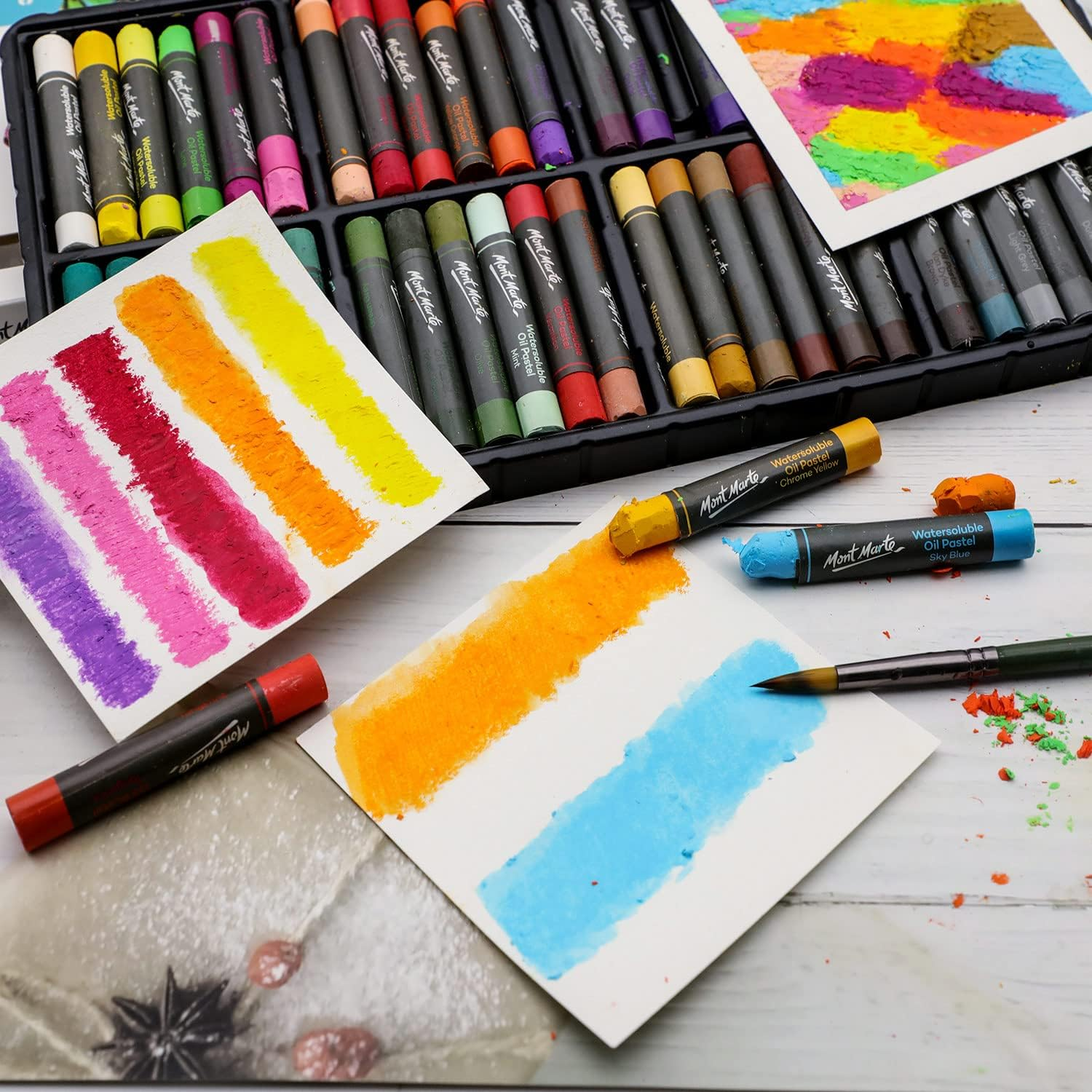Mont Marte Watersoluble Oil Pastels 48Pc, Assorted Vibrant Colours, Versatile Art Pastels, Use Wet or Dry, for Blending, Layering & Shading, Ideal for Art, Craft, Colouring and Sketching image number 1