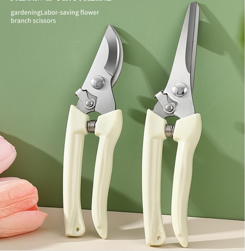 AUPOINT 2-Piece Stainless Steel Pruning Shears Set, Spring-Loaded, 1 Straight and 1 Curved image number 2