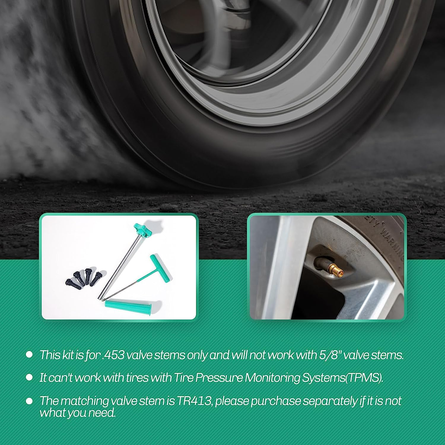 Tire Valve Stem Core Quickly Replacement Tool Kit,Perfect Tool for Replacing Leaky Valves in Cars,Trucks,Motorcycles, Etc.With 4PCS TR413 Valve Stems image number 5