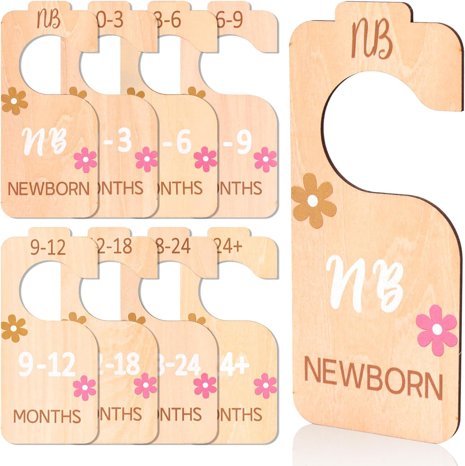 8Pcs Nursery Hanger Dividers, Wooden Baby Closet Dividers Sorting 8 Sizes Baby Clothes Organizer Dividers Closet Hangers Dividers Baby Wardrobe Dividers for Parents image number 6