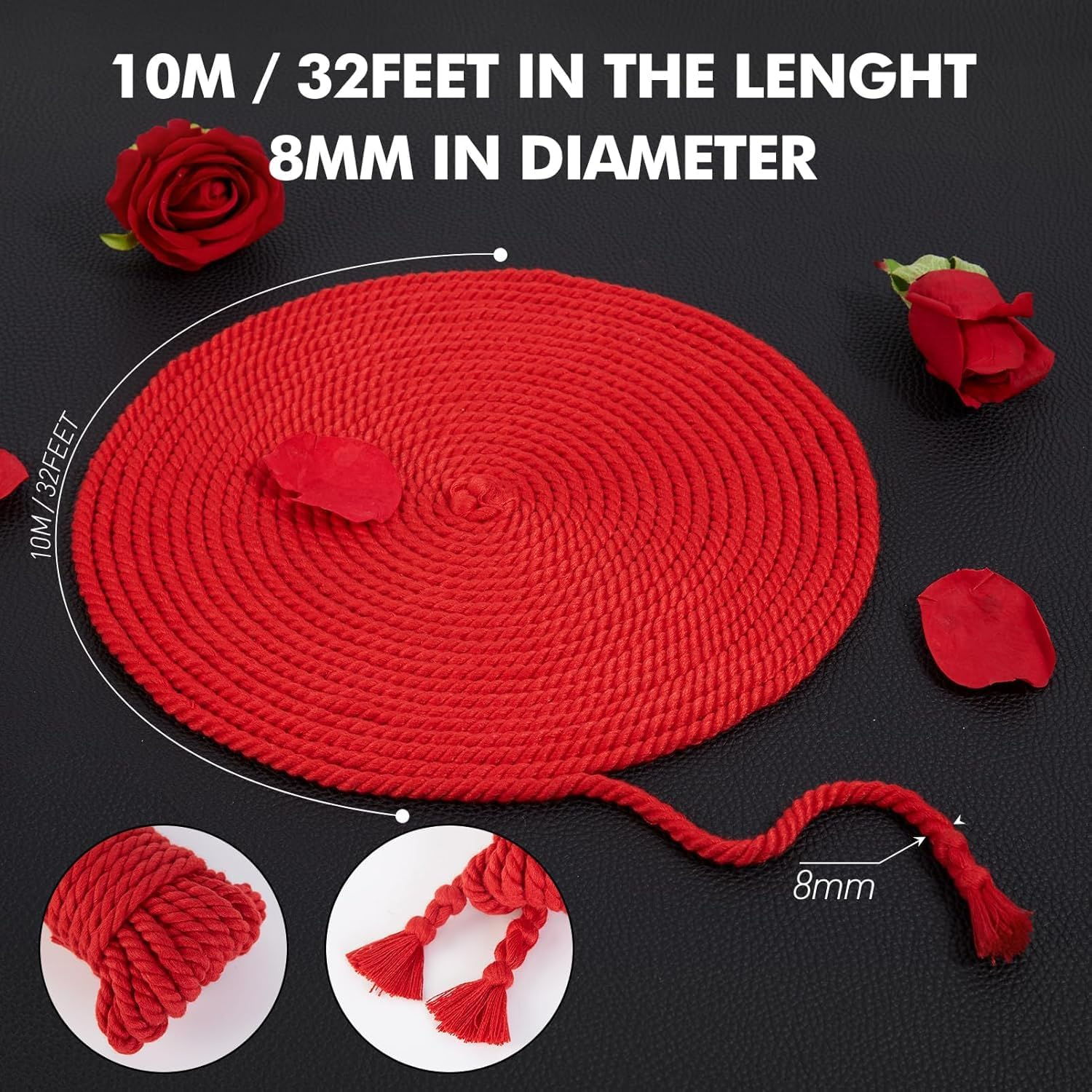 BDSM Bondage Rope Kit - Lovaine BSDM Restraints Adult Sex Toy for Women Beginner Restraint Kit SM Toys for Couples Sex Play Set Soft Cotton Rope 10M, 3 Pack (Black) (Red) image number 4