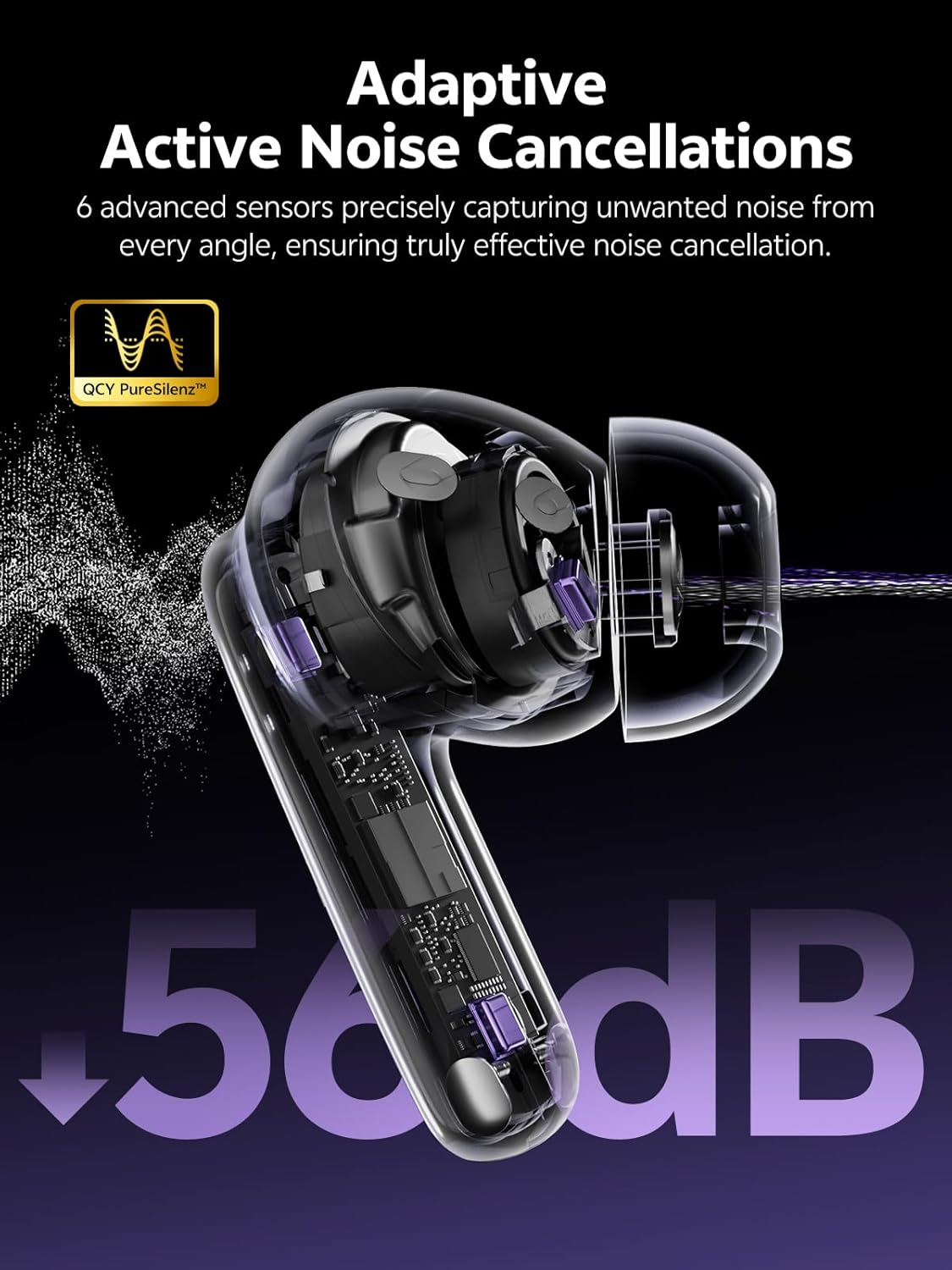 QCY Melobuds N70 Aadptive Hybrid Active Noise Cancelling Wireless Earbuds, Bluetooth 6.0 with 6 Mics Clear Call, LDAC Hi-Res Audio, 50H Playtime, Wireless Charging, IPX5 Waterproof - Titanium Gold image number 2