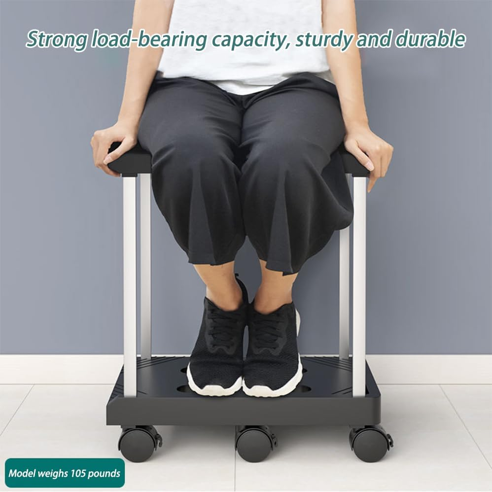 Computer Tower Stand, 2-Tier Stand with Lockable Wheels under Desk for Office Home, Mobile Printer Stands with Rolling Caster Wheels, with Stable Metal Frame, for Home Office Tower Stands image number 1