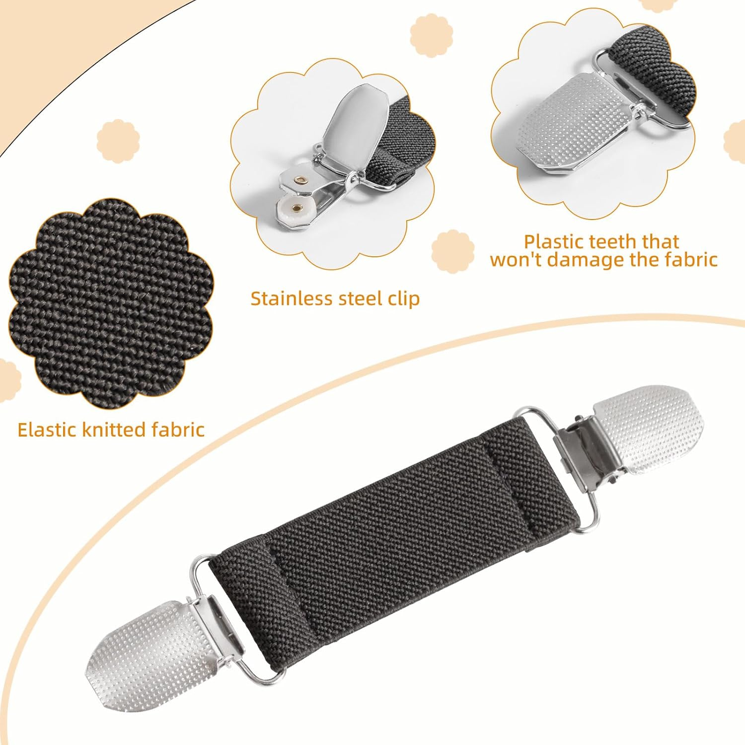 6 Piece Dress Clip Back Cinch Set - 5.5Inch Scarf, Sweater, Clothes, Shawl, Retro Cardigan Collar, Travel Hat Clips - Dress Shirt Brooch for Women Girl Decor (Black, White) image number 1