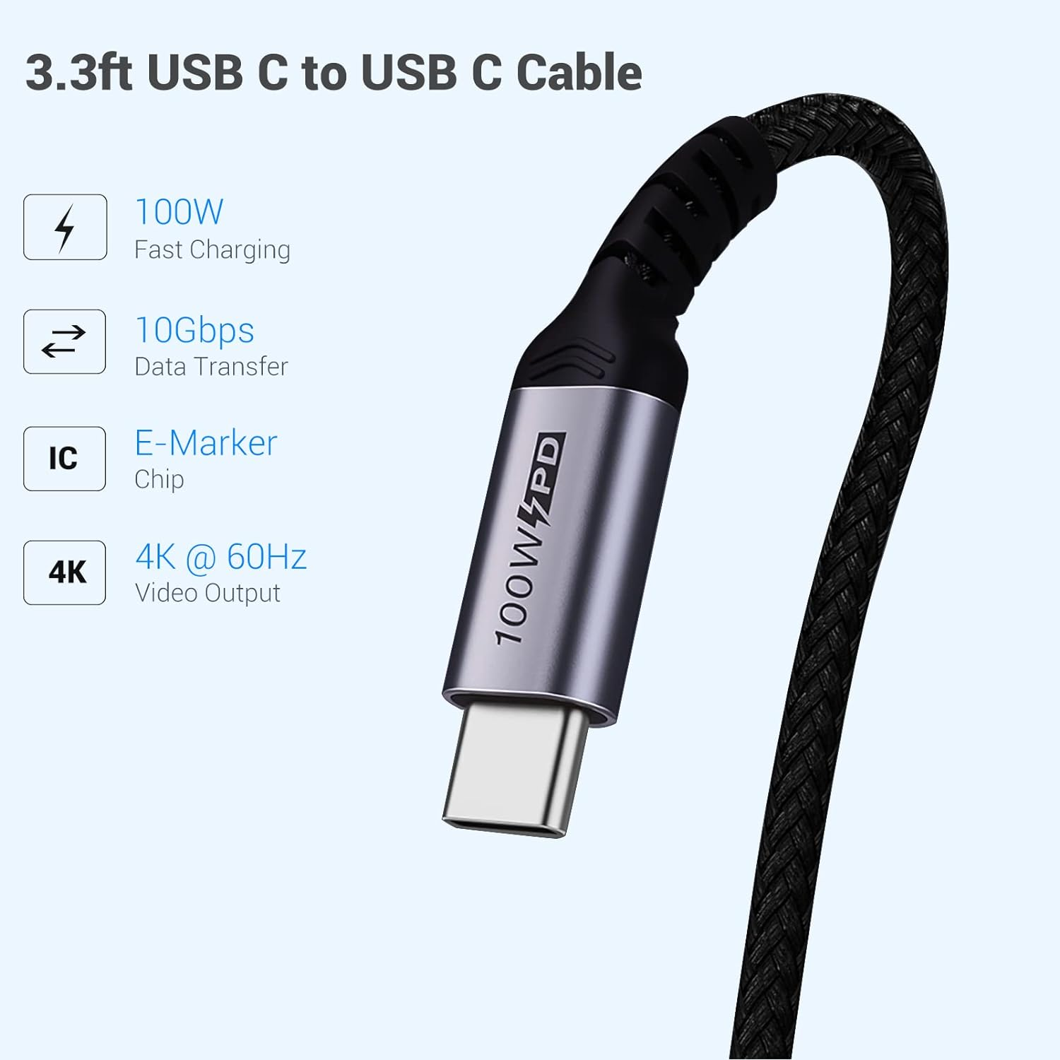 1M USB C to USB C Charging Cable 3.1 Gen 2 [2 Packs], SUMPK 100W USB C Cable 3.1 PD Fast Charging E-Mark Chip Superspeed 10 Gbps 90 Degree 4K Monitor Video Output Data for Google Pixel image number 3