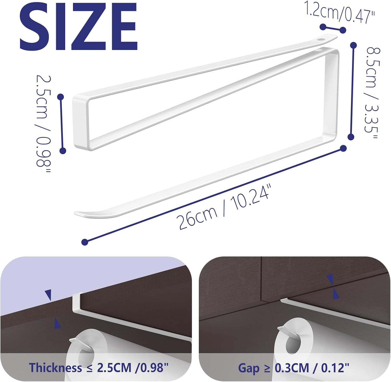 Paper Roll Holder, KIKISML 2 Pack Paper Towel Holder Cabinet Hanging Kitchen Roll Hanger Dispenser Storage Rack Towel Necktie Bedroom Toilet Organization Storage [No Drilling No Tool Required], White image number 4