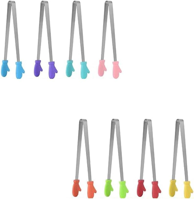 8PCS Silicone Mini Tongs, 5Inch Glove Shape Food Tongs, Colourful Small Kids Tongs for Serving Food, Ice Cube, Fruits, Sugar, Barbecue,Kitchen Gadgets image number 5