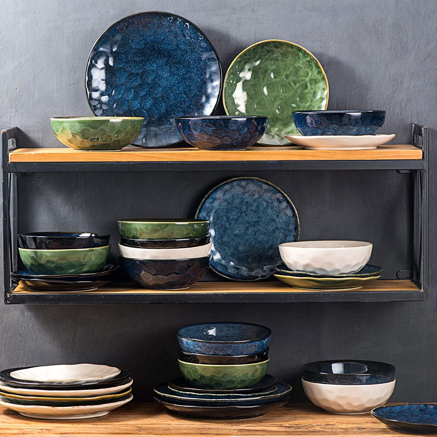 Vicrays Ceramic Salad Bowls Set for Kitchen, Serving - 32 Ounce Soup Bowls, Pasta Bowls, Chip Resistant, Dishwasher Microwave Safe, Large, Fluted, Stoneware, Set of 6 (Blue) image number 4