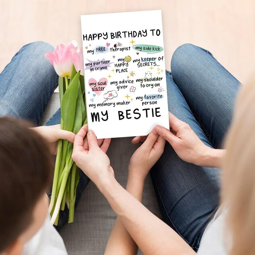 Sister Birthday Card Best Friend Birthday Card for Women Heartwarming Funny Greeting Card with Cute Pattern Blank inside for Sister Bestie Gifts image number 1