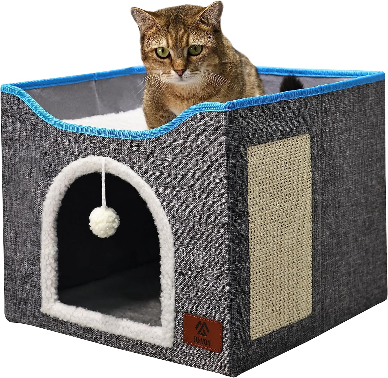 Elevon Cat Beds for Indoor Cats, Foldable Cat House Suitable for All Seasons, Cat Cube Apartment with Cat Scratch Board and Reversible Cushion, Suitable for Multi Small Pet under 20 Lbs, Grey image number 4