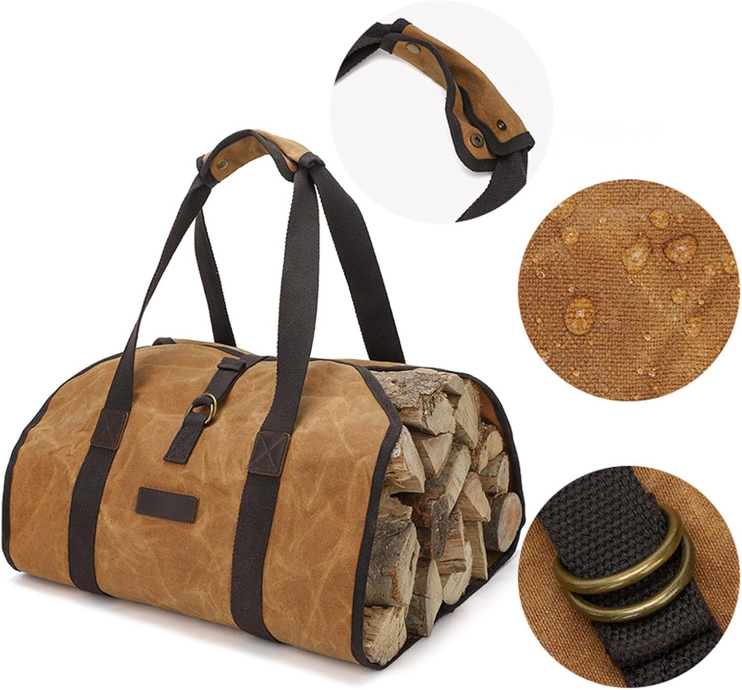 Firewood Carrier | Log Tote with Handles - Wood Stove Accessories, Firewood Holder, Water Resistant Canvas Shopping Bags for Easy Carrying image number 3