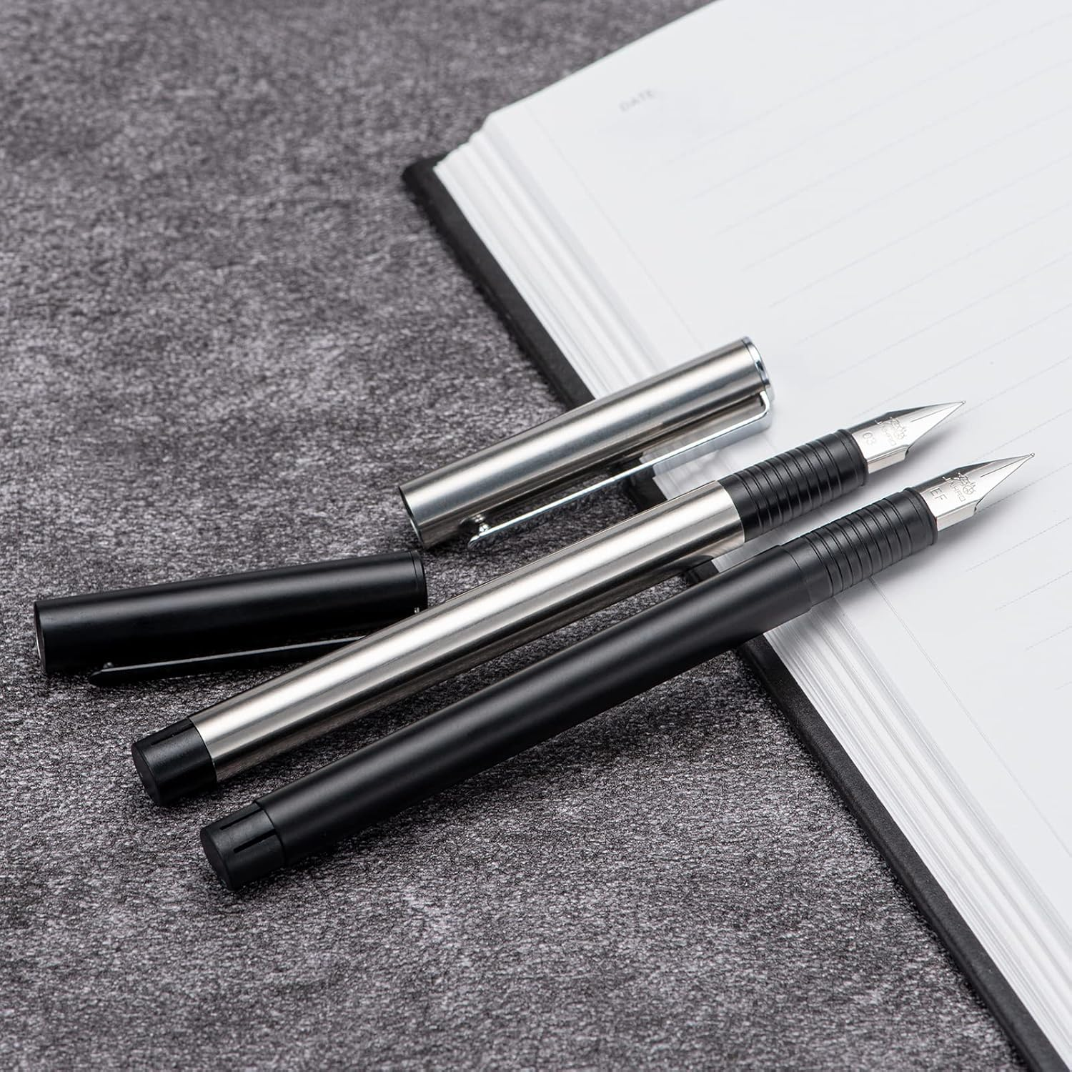 3PCS Jinhao 65 Silver Fountain Pen Set, Iridium Ultra Fine & Extra Fine & Fine Nib, Smooth Writing Pen with Converter Set image number 6