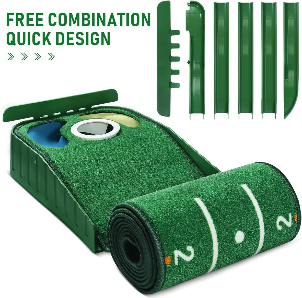 Golf Putting Mat, Green for Indoors, Matt with Ball Return and 3 Holes, Training and Practice Aid at Home or Office, Gifts Accessories for Men image number 6