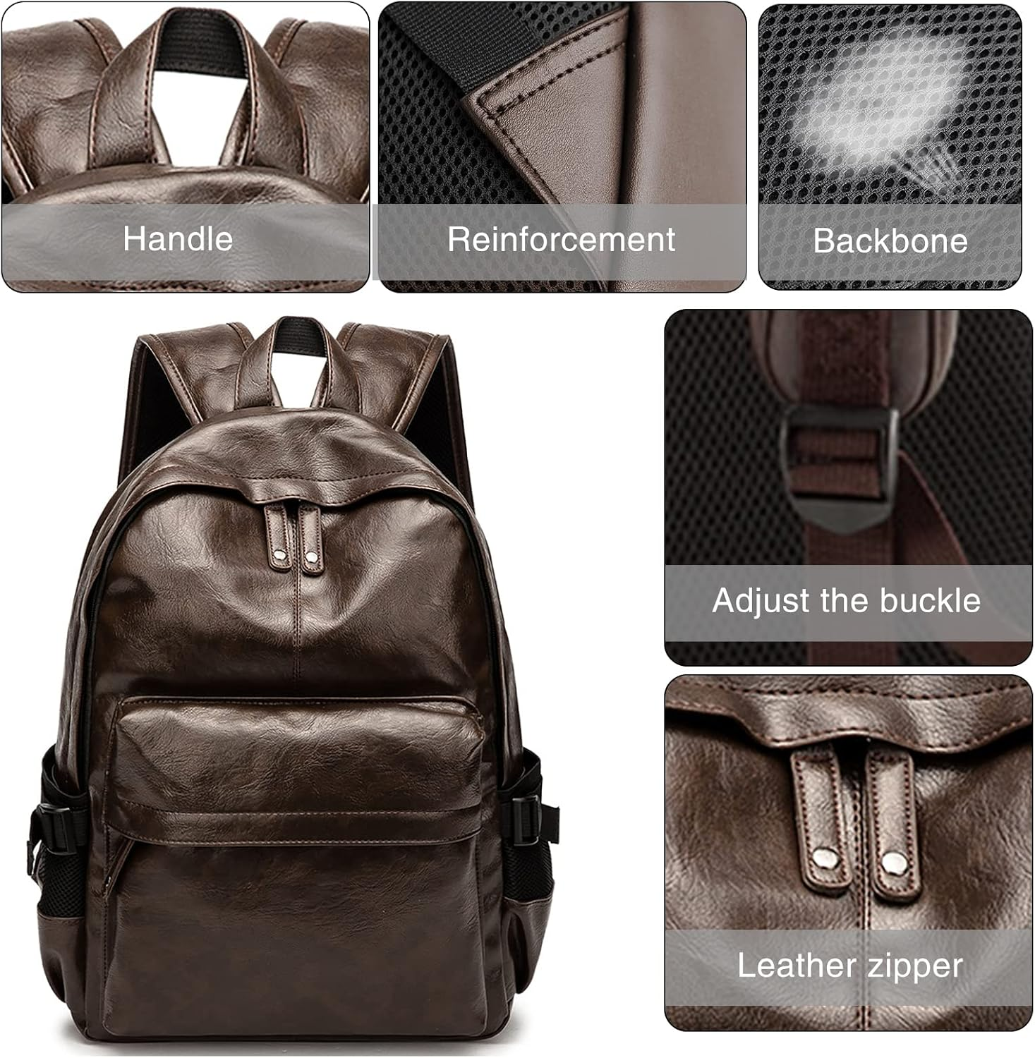 Leather Laptop Backpack for Men Wowen, School College Bookbag Casual Travel Daypack - Brown image number 4