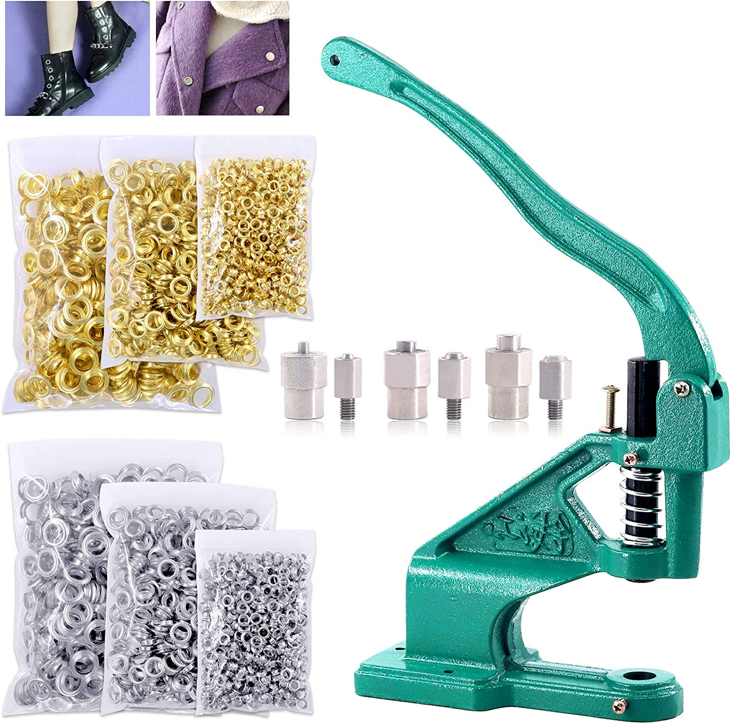 Keadic 406Pcs Eyelet and Setting Kit with 3/16" Colored Grommets, Punch Pliers, Hole Punch and Hammer for Leather, Cloth, Shoe, Bags, Crafts