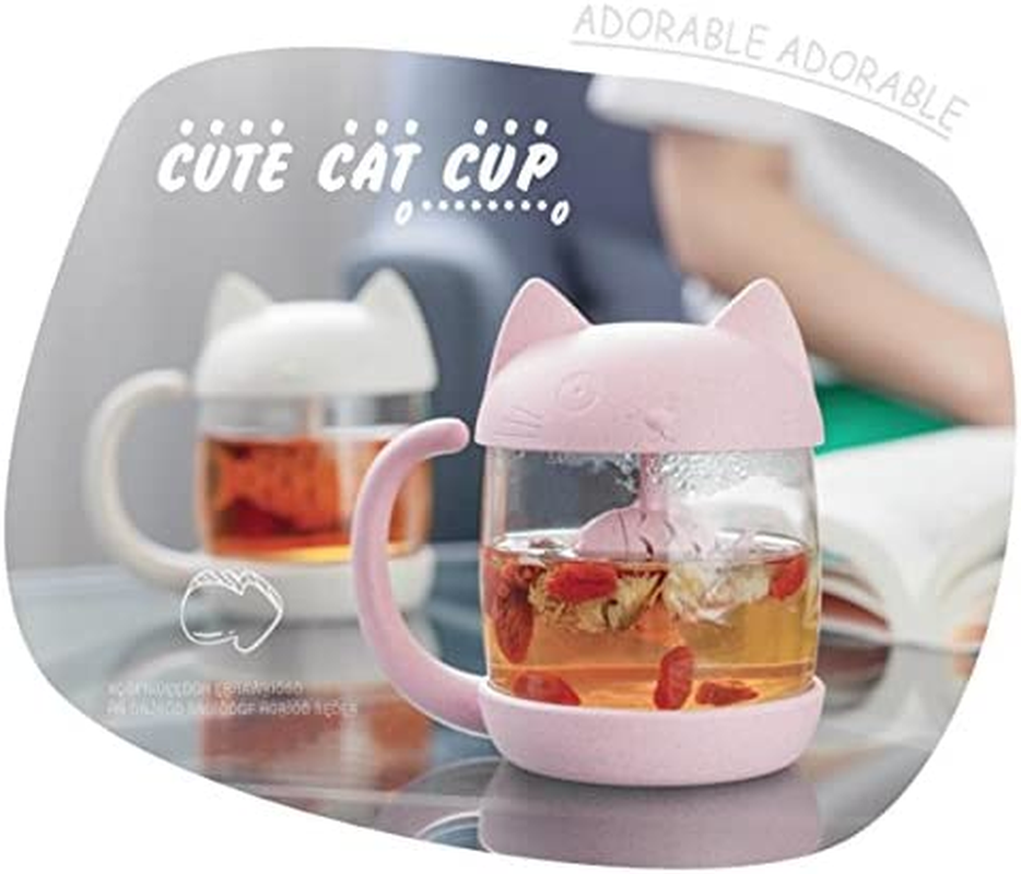 Cat Glass Tea Mug Water Bottle-With Fish Tea Infuser Strainer Filter 250ML（8OZ） (Pink) image number 6