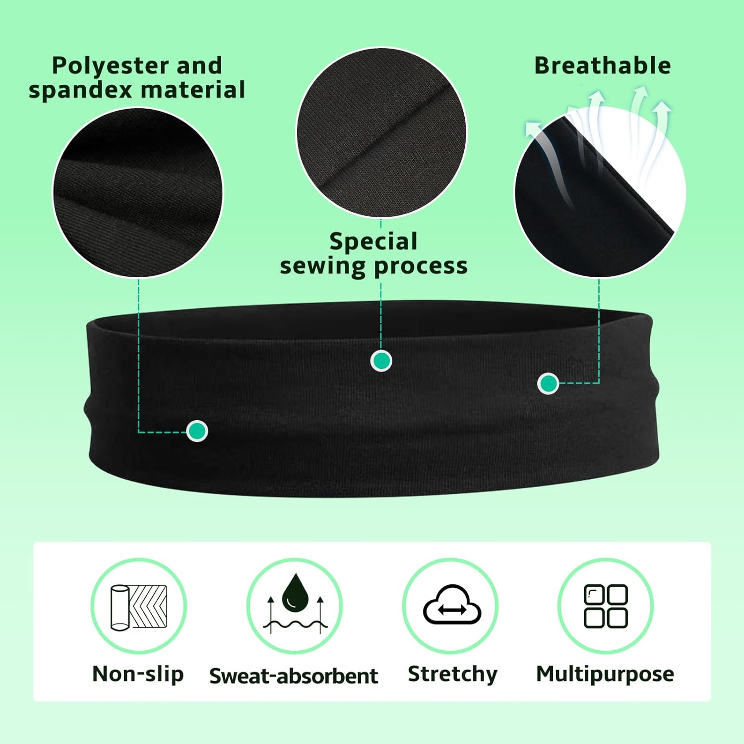 Sularpek 2 Pack Headbands for Women'S Hair, Soft Stretchy Hair Band, Head Bands Adult Women, Fabric Headband for Makeup, Yoga, Running, Unisex Gym Yoga Headbands(Black and Brown)