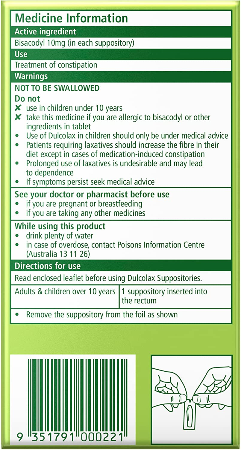 Dulcolax Suppositories 10Mg - Constipation Relief - Predictable, Fast Relief - Softens and Stimulates Stools, 10 Pack image number 2
