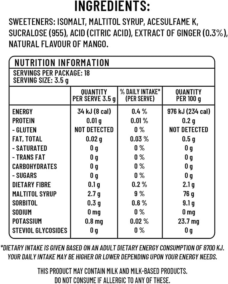 Sugarless Confectionery Sugar Free Ginger Candies with Mango Flavour 60G