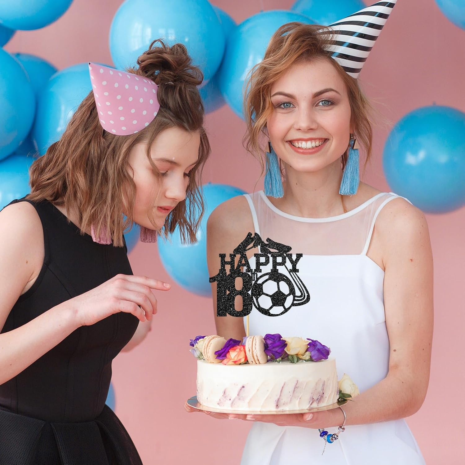 Monmon & Craft Soccer 18Th Birthday Cake Topper/Sport Theme Soccer Ball Cake Docer/Soccer Player Boy 18Th Birthday Party Decorations - Black Glitter image number 5