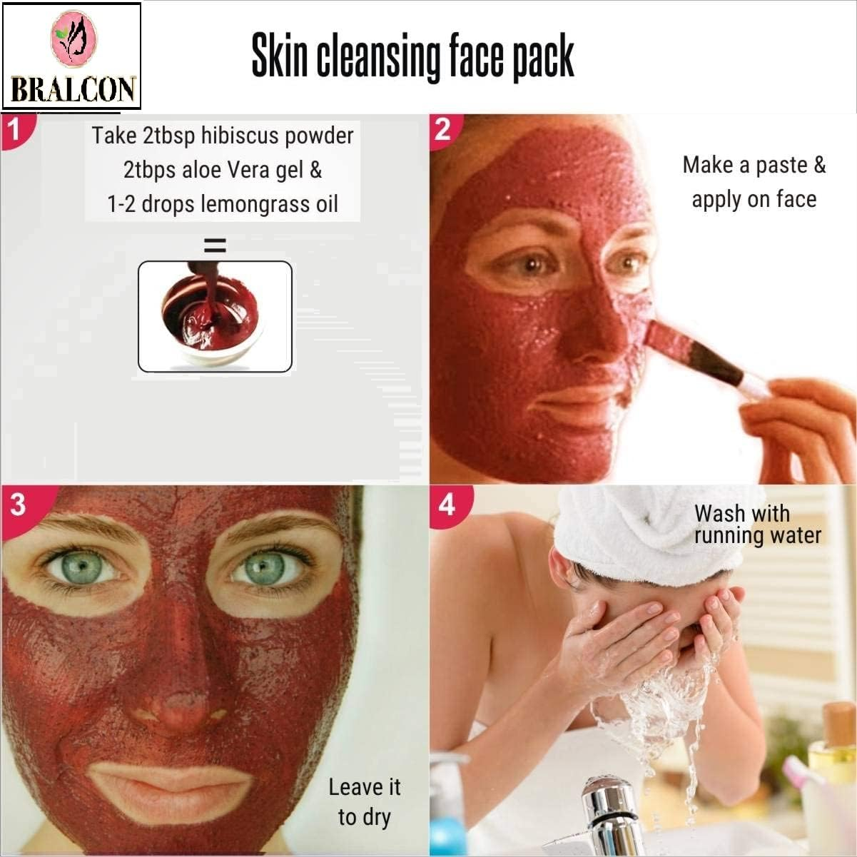 BRALCON Organic Bhringraj, Amla, Hibiscus Powder Combo -300G (100G X 3 Pack)| Amla Powder, Hibiscus Powder, Bhringraj Powder for Hair Growth, Nourishment of Skin and Hair|Hair Care & Face Pack Powder image number 5