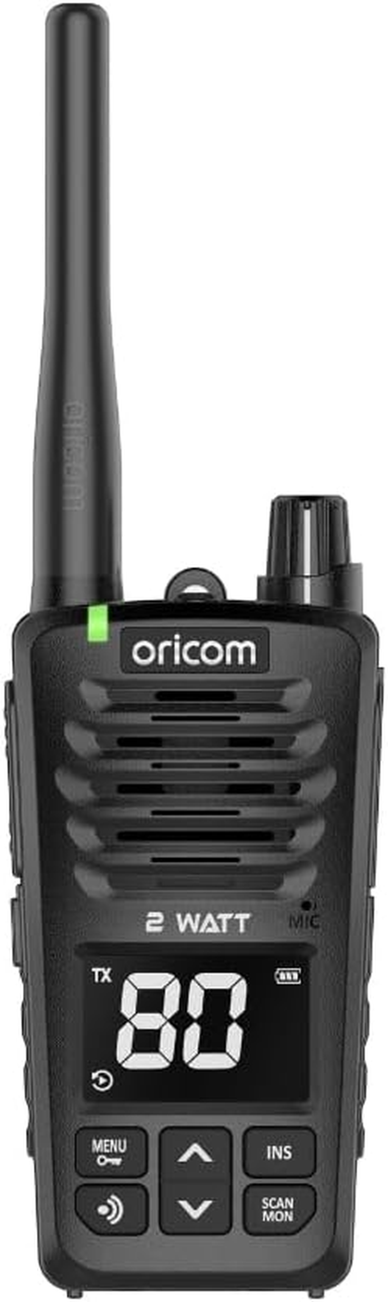 Oricom 2 Watt UHF2600-1 Floating IPX7 UHF CB Radio - Instant Replay with up to 6 Mins of Recording, IP67, Floats Flashes Water, Compact, Backlit LCD Display