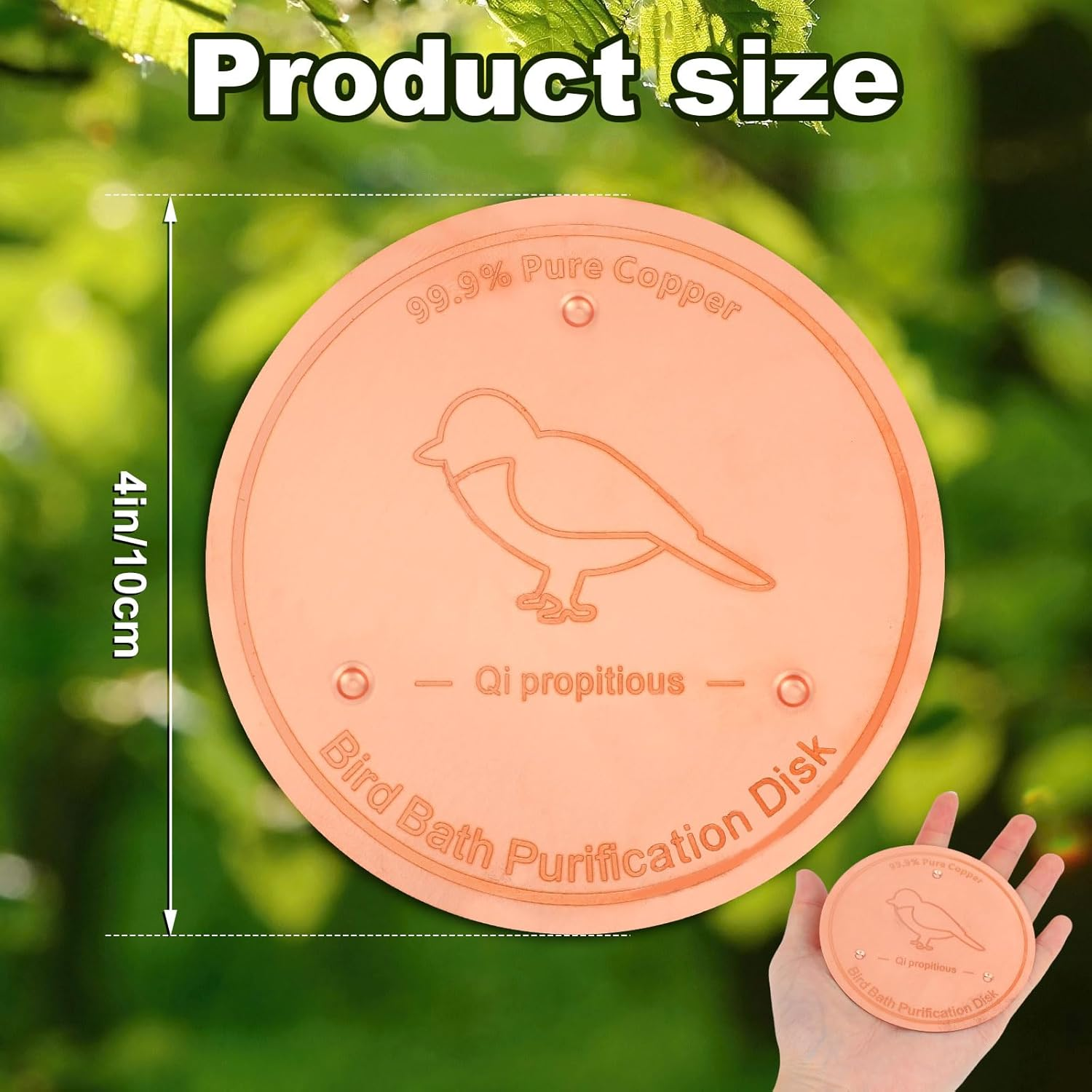 BOXOB Bird Bath Copper Disk, 4In Bird Bath Purification Disc with Triple-Point Support All-Season Safe Water Purifier for Outdoor Birdbaths & Bowls image number 2