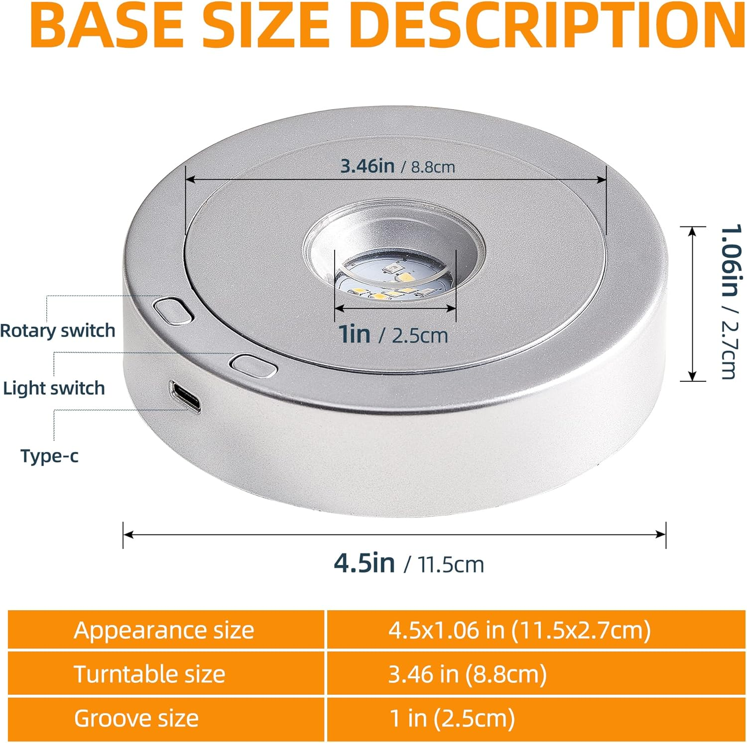 Rotating LED Display Base Colorful Light Crystal Display Base Stand,Suitable for Glass Crystal Spherical Artwork,Holiday Party Decoration. (Silver) - Silver image number 1
