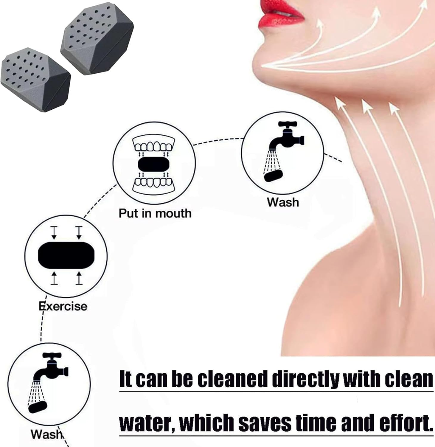 Jawline Exerciser for Men & Women - 3 Resistance Levels (6Pcs) Silicone Shaper Jaw Exerciser Tablets for Beginner, Intermediate & Advance Users image number 4