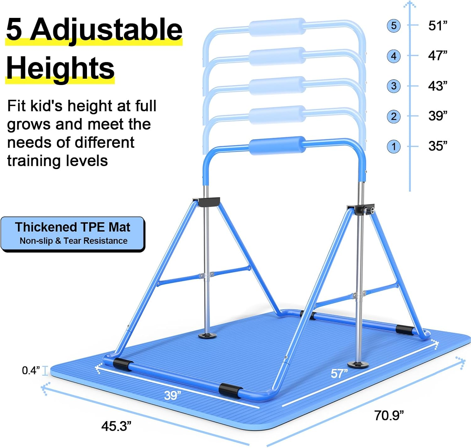 Safly Fun Expandable Gymnastics Bars Junior Training Bar Gymnastic Folding Horizontal Bars with Mat for Kids