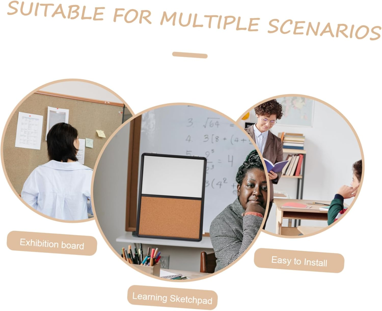 PLAFOPE Reusable Cork Board Whiteboard Wall-Mounted Decorative Bulletin Board for Office Home Multi-Functional Memo Display Strong Adhesive for Notes Announcements image number 3