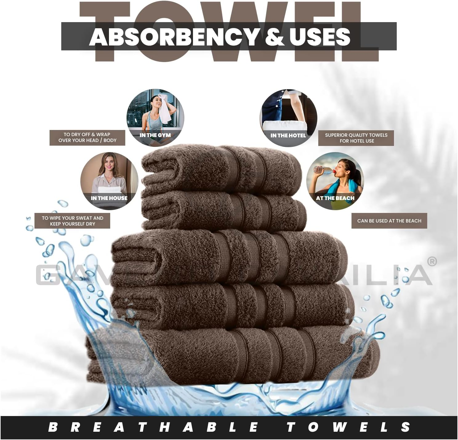 GC GAVENO CAVAILIA Pack of 2 Ultra Soft Super Absorbent Bath Sheets, 550 GSM 100% Cotton Line Texture Towels, Egyptian, Cocoa, 80X140 Cm - Charcoal image number 7