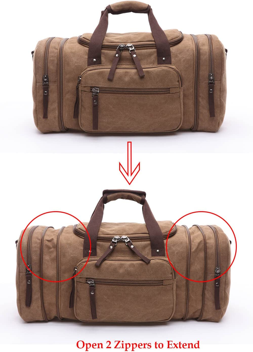 Duffle Bag for Travel, Large Canvas Duffel Bag for Travelling Overnight Weekender Bag Carry on Bag for Men Women Coffee image number 3