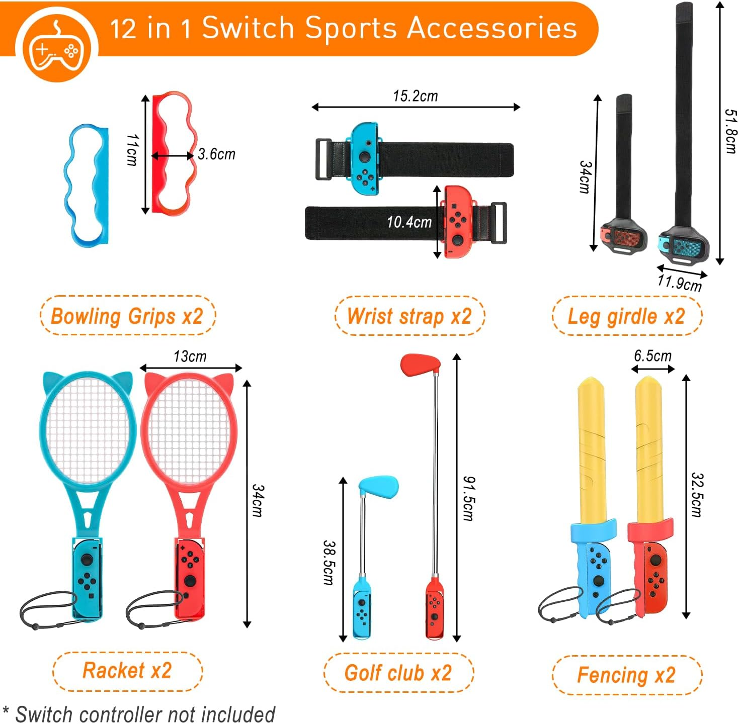 Switch Sports Accessories Bundle, 12 in 1 Switch Sports Accessories Bundle for Nintendo Switch Sports, Family Accessories Kit Compatible with Switch/Switch OLED Sports Games image number 4