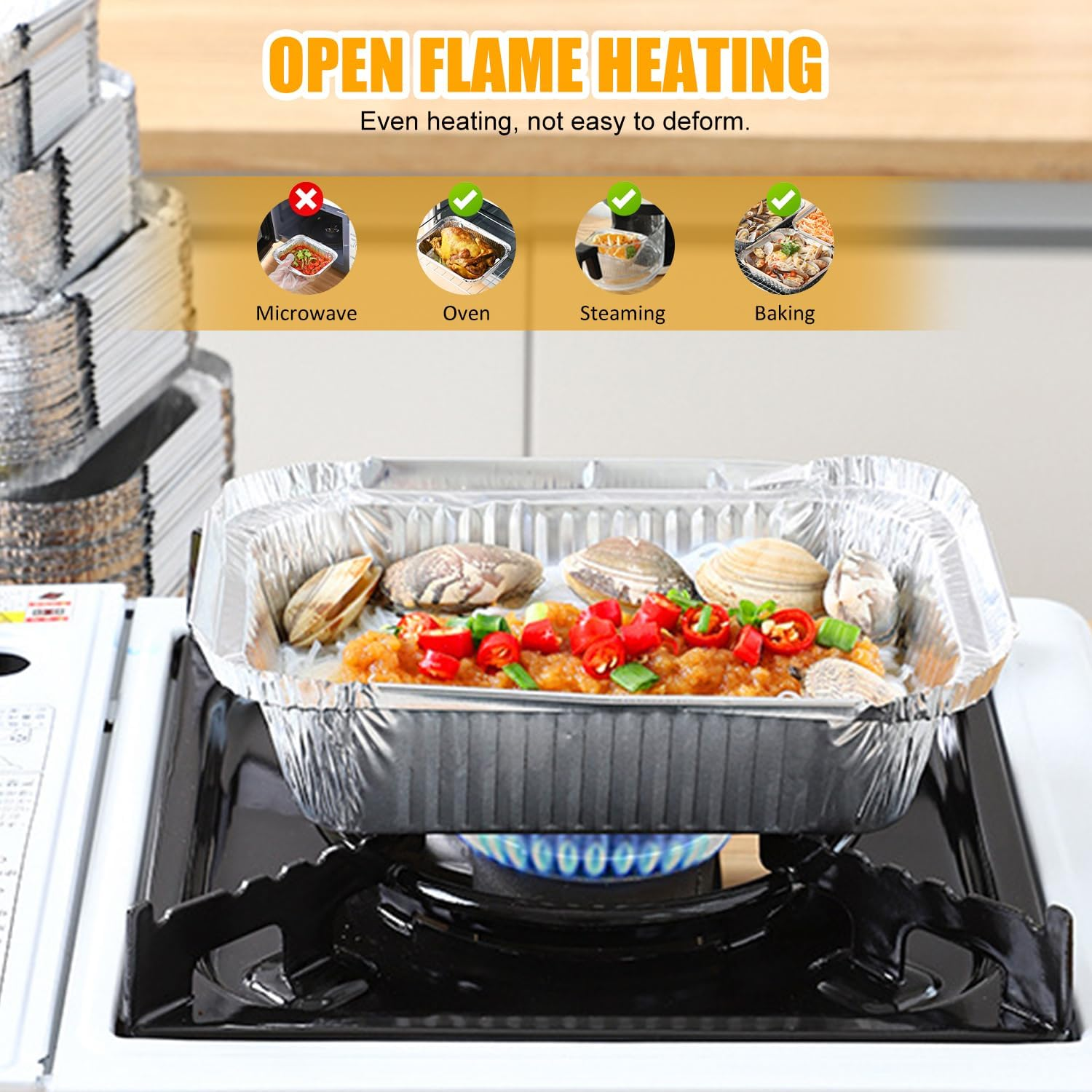 60 PCS Foil Trays with Lid, 20X11X5.5Cm Aluminium Foil Pan Foil Food Containers, 60 Pans and 60 Cardboard Covers, Tin Foil Pans for Baking, Meal Prep, Freezer and Takeout image number 3