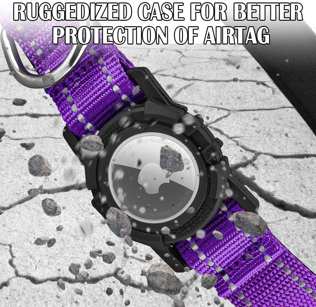 LZXLXS Airtag Dog Collar with Waterproof Air Tag Holder, Integrated Reflective Pet Collar with Soft Padding, Adjustable Nylon Collar for Small Medium Large Dogs, Purple,M (14.5"-19.7") image number 1