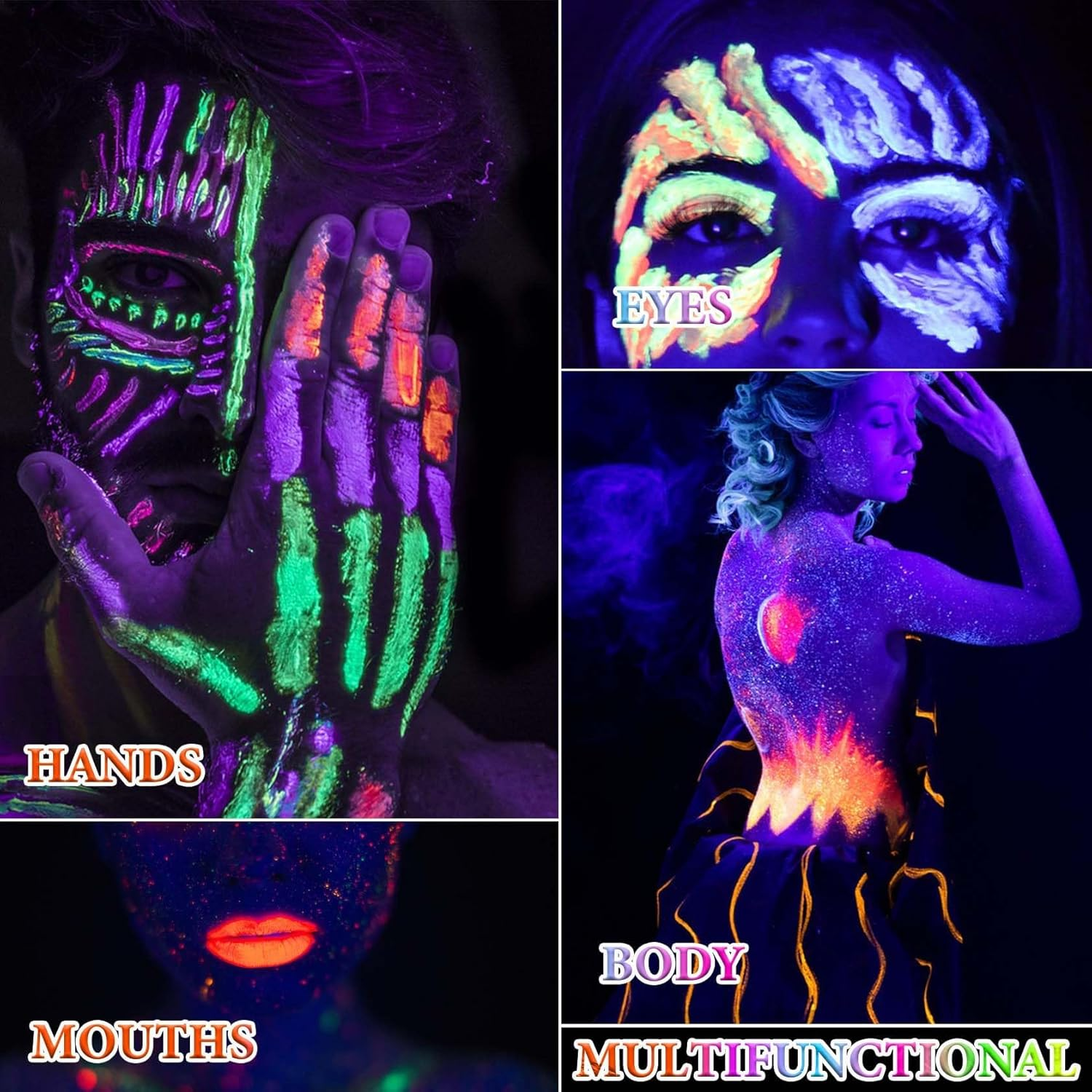 Glow in the Dark Face Paint Crayons, 6 Colours UV & Black Light Body Painting Kit, Non-Toxic Makeup for Halloween, Festivals, Easter, Masquerades, Party Supplies image number 5