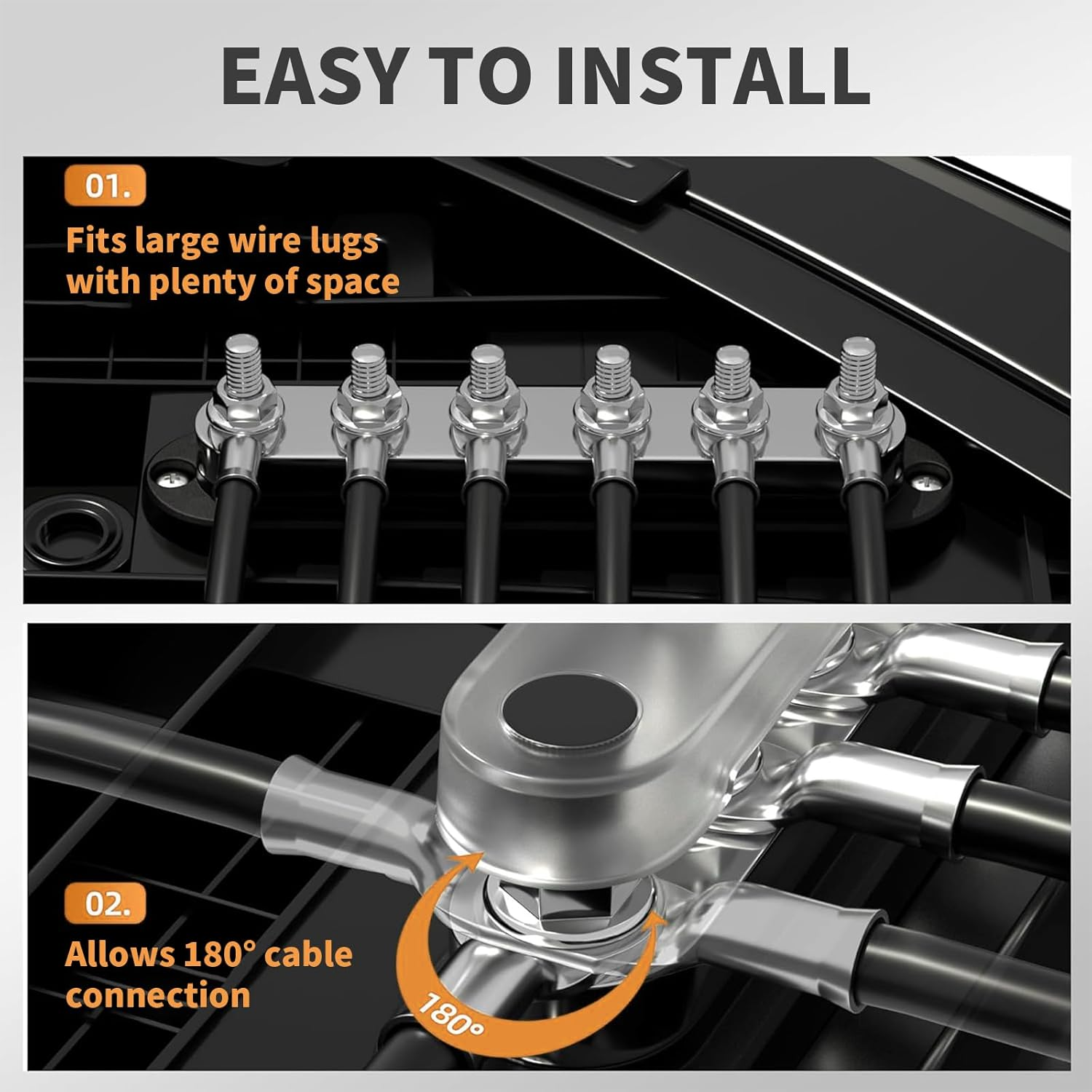 6-Way 12V 300A Bus Bar M8, Heavy-Duty Copper Power Distribution Block with Insulated Base for Car, Marine, RV and Solar Systems (Black) image number 2