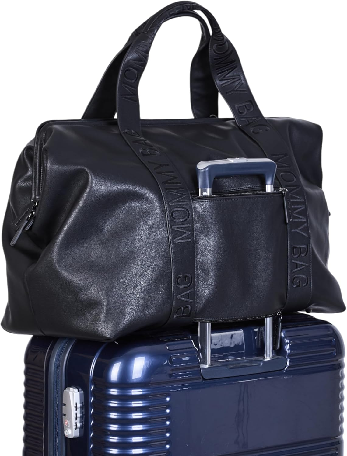 CHILDHOME, Mommy Bag, Changing Bag, Maternity, Travel Bag, Large Capacity,Changing Mat, Adjustable Shoulder Strap, Compartment, Insulated Pocket,Passage for Suitcase, Vegan Leather Simili Black image number 3